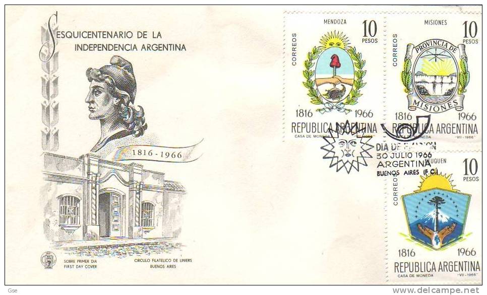 ARGENTINA 1966 - Yvert 742-743-744 - FDC - Indipendenza - Stemmi - FDC