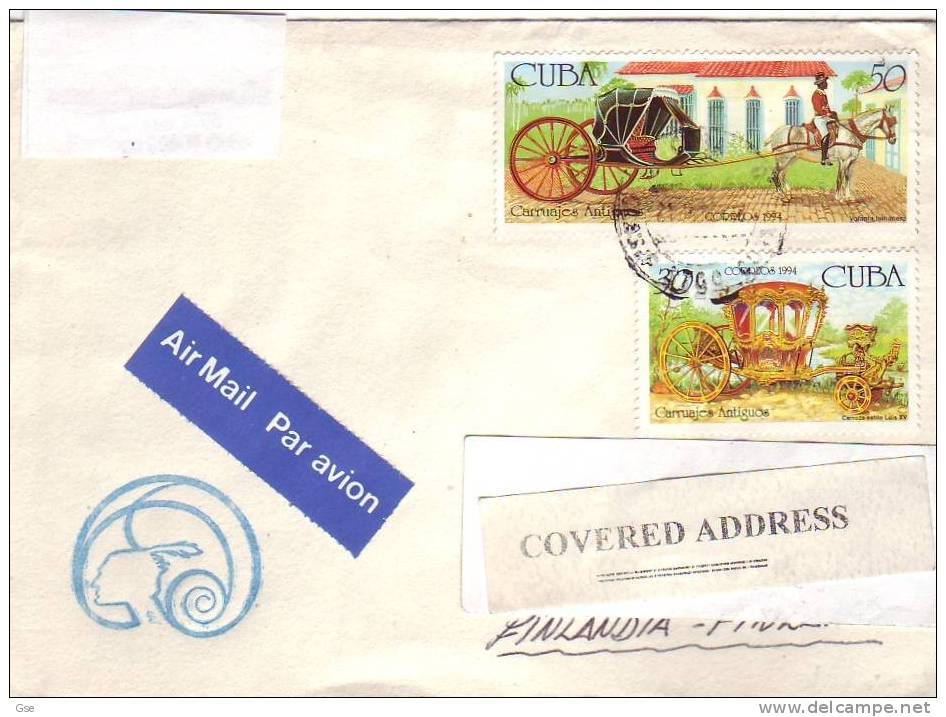 CUBA 1994 - Lettera Per La Finlandia - Yvert 3366-3369 - Covers & Documents