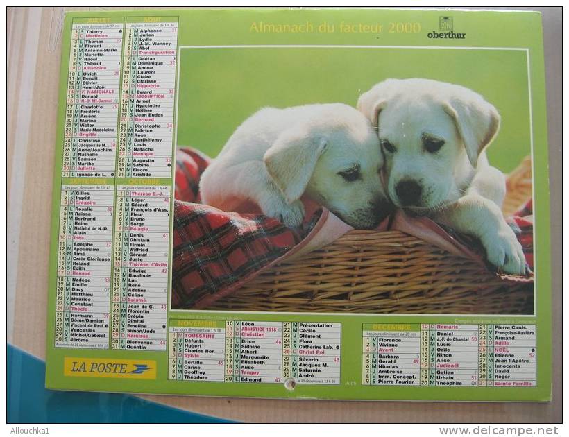 CALENDRIER ALMANACH DES  P.T.T DE 2000  / CHIENS - Big : 1991-00