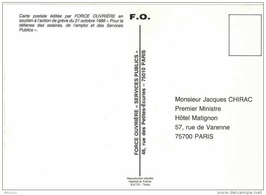 ===RARE=== Carte FO Pour L'action De Grève Le 21 Octobre 1986 Envoyée à Monsieur Le Président - Labor Unions