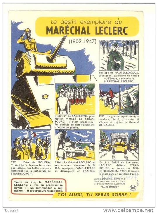 Buvard Santé Et Sobriété: Destin Du Maréchal Leclerc, Alcoolisme, Char (07-3365) - S