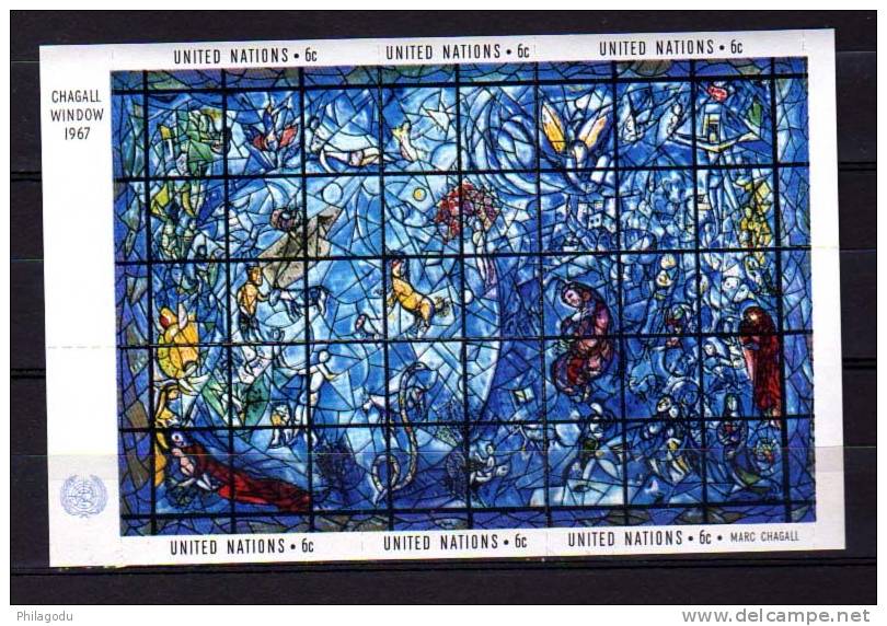 ONU  UNO 1967, Vitrail De Marc Chagall, Bloc 4 X 8  Cote 12,80 - Glasses & Stained-Glasses