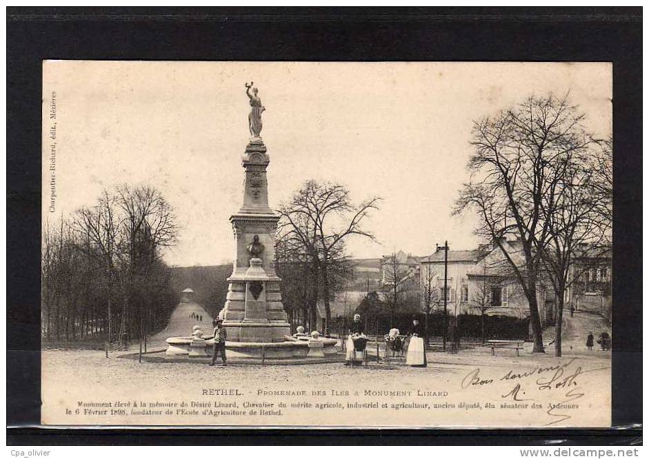 08 RETHEL Promenade Des Iles, Monument Linard, Animée, Nourrices, Ed Charpentier, 1903 - Rethel