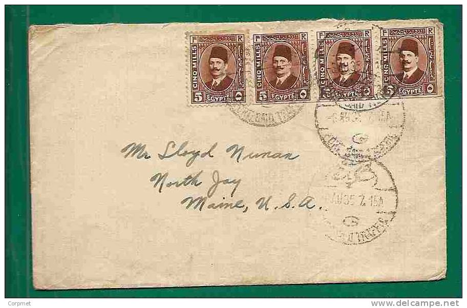 EGYPT VF 1935 COVER Tied With 4 (strip Of 3 + 1) King Fouad I - PORT SAID To MAINE - Otros & Sin Clasificación