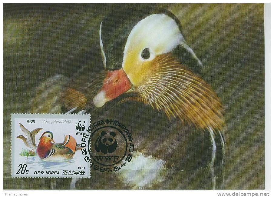 WM0191 Canard Mandarin Aix Galericulata Corée Du Nord 1987 FDC Premier Jour Maximum WWF - Ducks