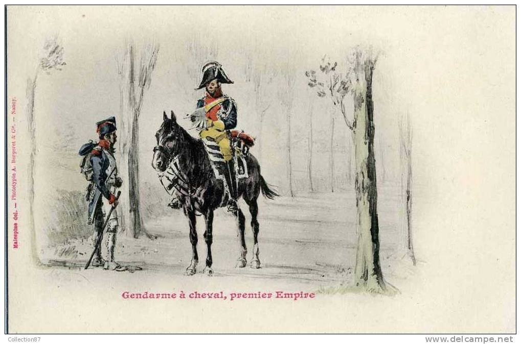 GENDARMERIE - GENDARME à CHEVAL - PREMIER EMPIRE - UNIFORME - CARTE PRECURSEUR 1900 - ILLUSTRATEUR - Policia – Gendarmería