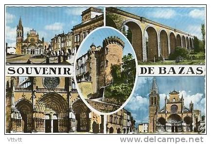 33 - BAZAS : Multivues, Place De L'Hôtel De Ville, Le Viaduc, La Tour Du Gisquet, La Cathédrale. (circulée, 1966) - Bazas