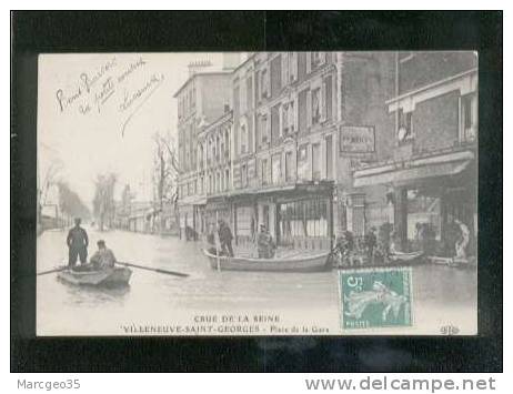 22352 Villeneuve St Georges Place De La Gare Crue De La Seine édit.ELD Animée Café Robert  Belle Carte - Villeneuve Saint Georges