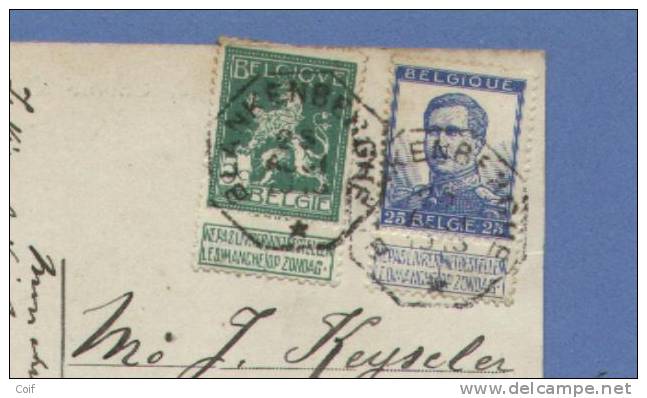 110+125 Op Kaart Per EXPRES Met Kleine Telegraafstempel BLANKENBERGHE - 1912 Pellens