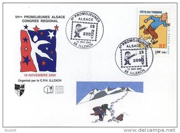 FRANCE 3303 Carte PromoJeunes 44 Alsace 2000 + Timbre TINTIN HERGE KUIFJE TIM COMICS BD BANDE DESSINEE - Comics