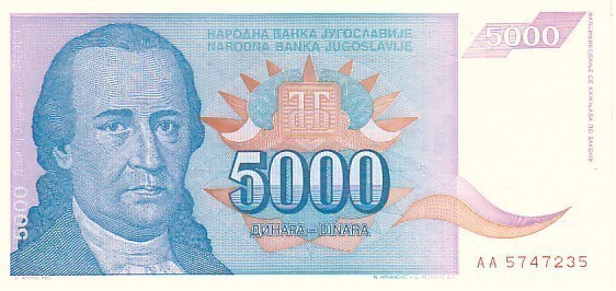YOUGOSLAVIE   5 000 Dinara  Daté De 1994   Pick 141a   ***** UNC  BANKNOTE ***** - Jugoslawien