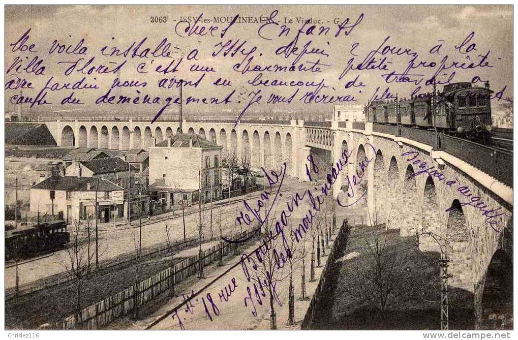 92 ISSY LES MOULINEAUX Le Viaduc  Superbe Plan Avec Train  1906 - Issy Les Moulineaux