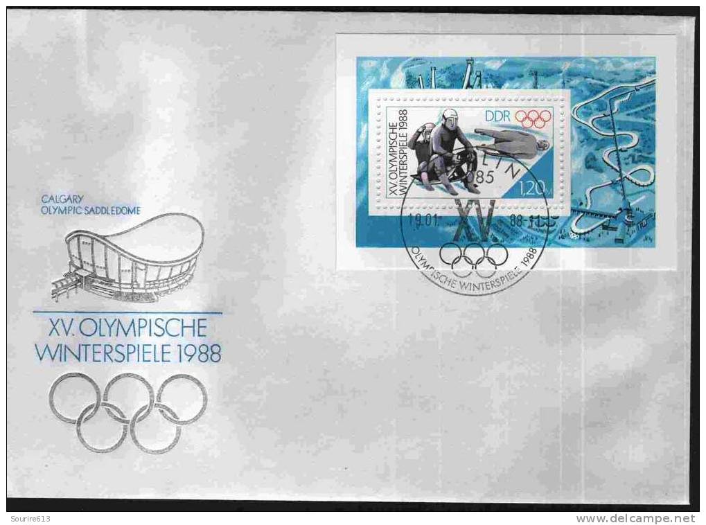 Fdc Allemagne 1988 Sports Hiver JO Bloc Luge Simple Et Double - Inverno