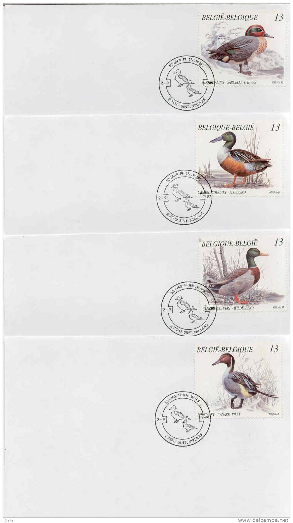 Canards Duck, Enveloppes FDC "PHILA-WAES ST.-NIKLAAS 2-9-1989" - Ducks