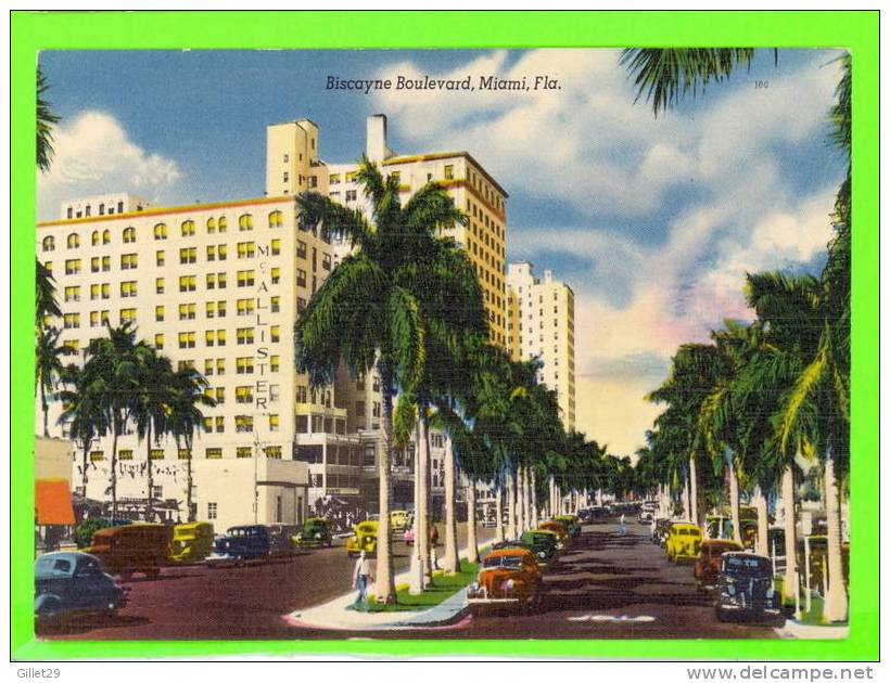 MIAMI, FL - BISCAYNE BOULEVARD - ANIMATED WITH OLD CARS - NOVELTI-CRAFT CO - - Miami