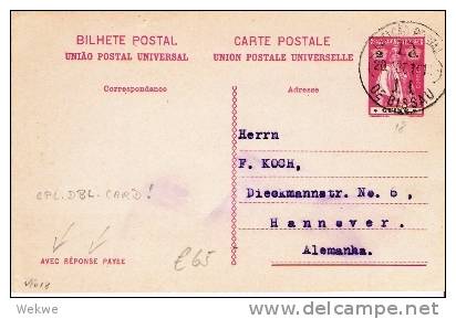 Por166/   - PORTUG. GUINEA - P 18, Schnitterin 2 C.Doppelkarte 1914 Nach Hannover - Portugiesisch-Guinea