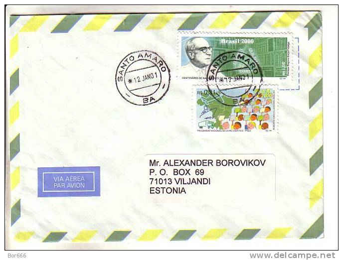 GOOD Postal Cover BRAZIL To ESTONIA 2001 - Good Stamped: Transport & Milton Campos - Lettres & Documents