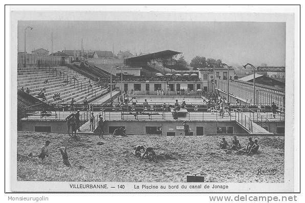 69 )FL) VILLEURBANNE, Piscine Au Bord Du Canal De Jonage, N° 140 (sépia Jaune, Bords Blancs), ANIMEE - Villeurbanne