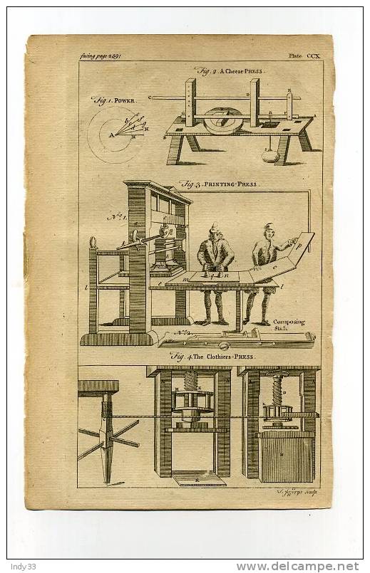 - FIG. 1 POWER , FIG. 2 A CHEESE-PRESS ... . EAU FORTE DU XVIIIe S. - Altri & Non Classificati