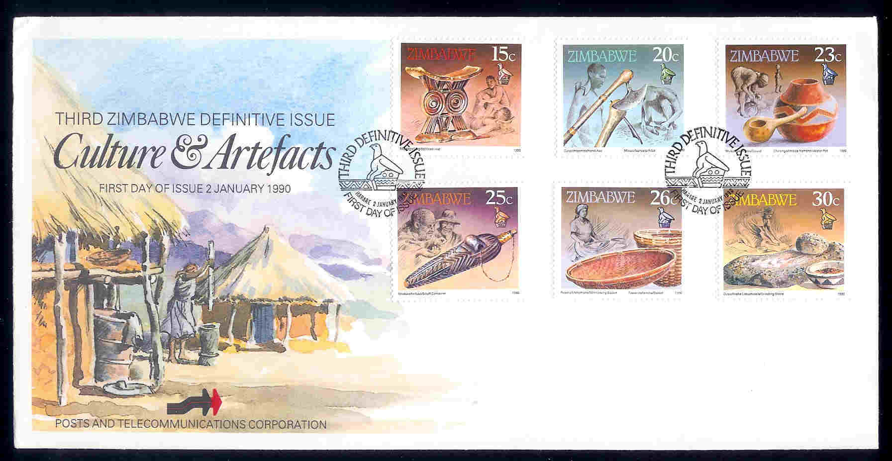 ZIMBABWE 1990 FDC Definitives 418-435 F737A+B+C - Zimbabwe (1980-...)