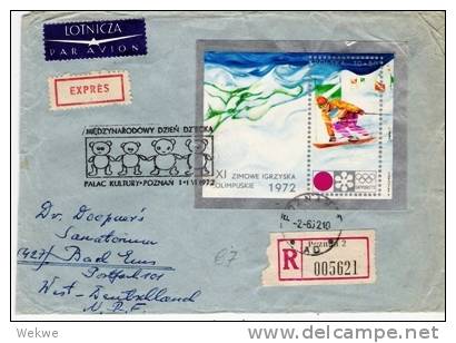 Pol147/ - POLEN -   Sapporo 1972, Ski-Block, Bärenstempel, Kulturpalast, Posen - Lettres & Documents