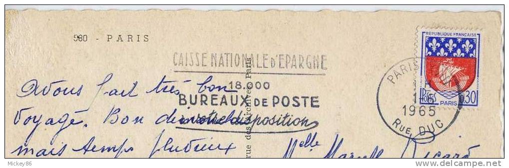 Cachet  PARIS XVIII Du 1-6-1965 Sur Tp écusson PARIS--flamme 18000 Bureaux Poste-- - Poste