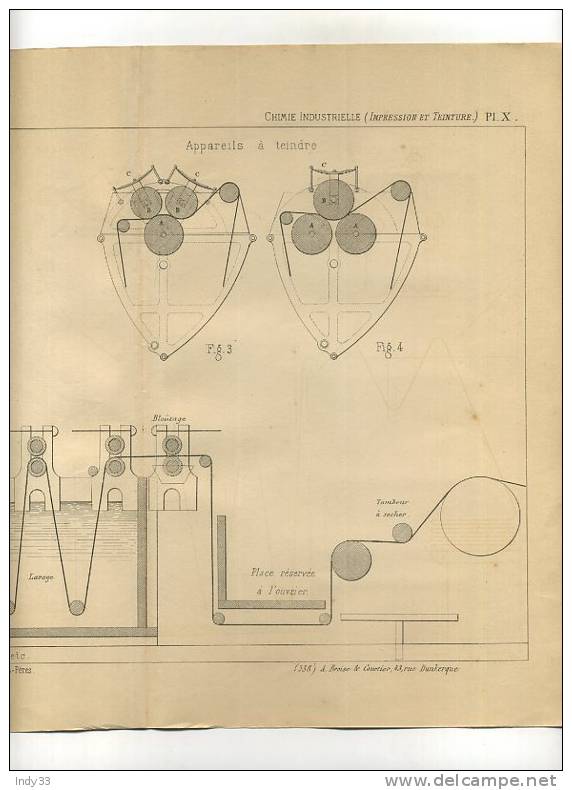 - IMPRESSION ET TEINTURE . MACHINE A SECHER LES ETOFFES . APPAREILS A TEINDR... GRAVURE DE L´EXPOSITION DE PARIS DE 1878 - Autres & Non Classés