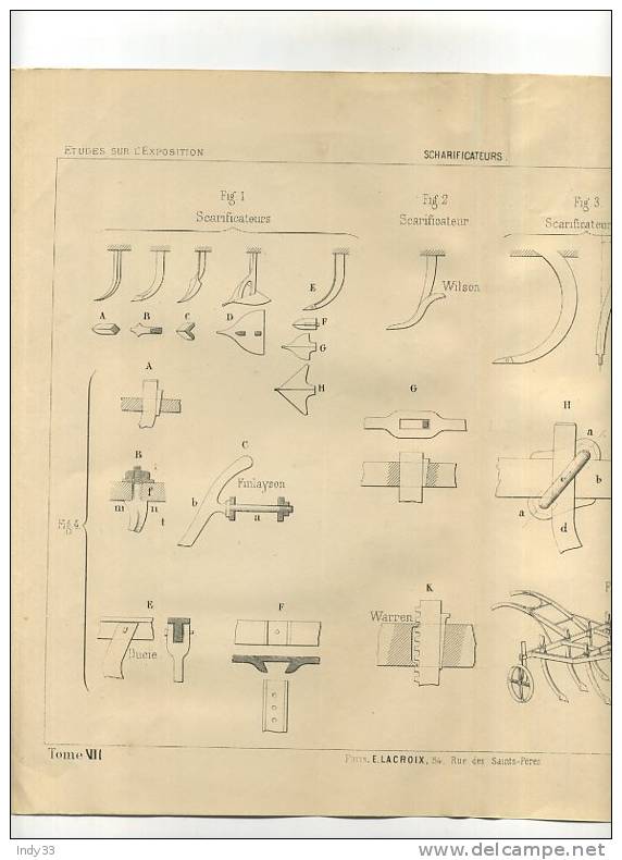 - MACHINES AGRICOLES . SCARIFICATEURS  .  GRAVURE DE L´EXPOSITION DE PARIS DE 1878 - Andere & Zonder Classificatie