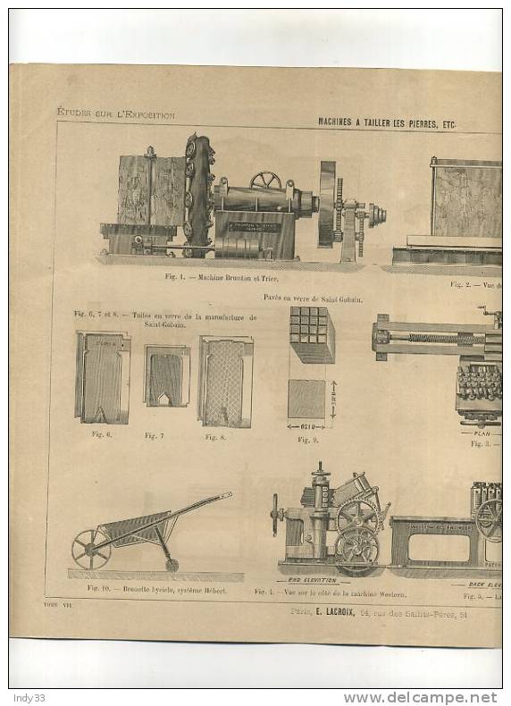 - GENIE CIVIL . MACHINE A TAILLER LES PIERRES ETC...  GRAVURE DE L´EXPOSITION DE PARIS DE 1878 - Andere & Zonder Classificatie