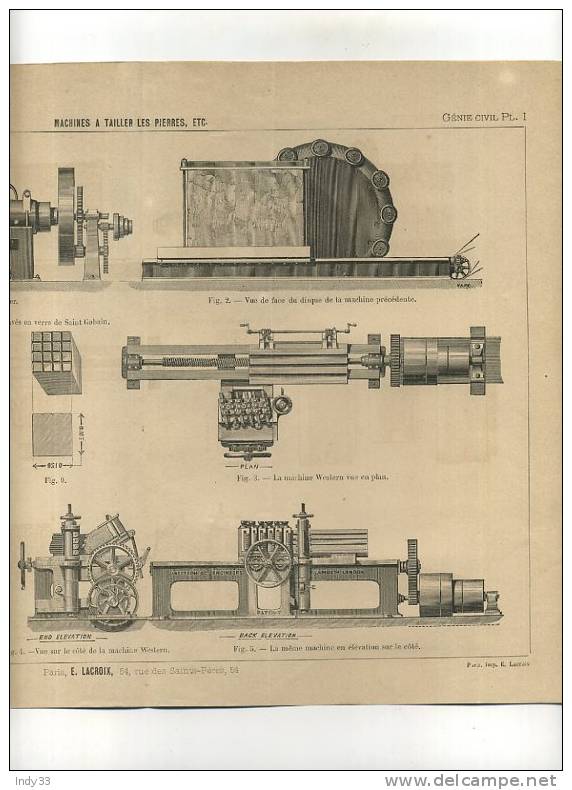 - GENIE CIVIL . MACHINE A TAILLER LES PIERRES ETC...  GRAVURE DE L´EXPOSITION DE PARIS DE 1878 - Andere & Zonder Classificatie