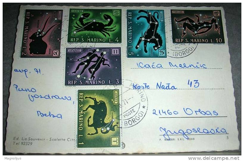 Horoscope,Signs,Cancer,Lion,Vergin...,Stamps,San Marino,postcard - Astrologie