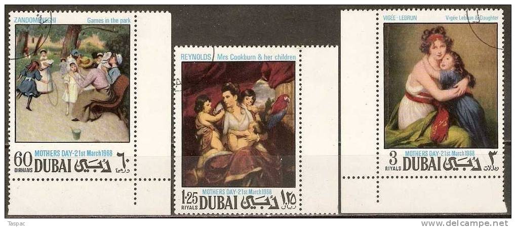 Dubai 1968 Mi# 303, 305-306 A Used - Mother's Day: Paintings - Dubai