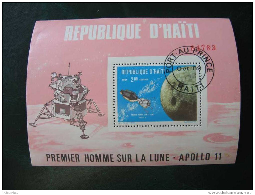 THEME DE L'ESPACE REPUBLIQUE  DE HAITI :  PORT AU PRINCE APOLLO 11 PREMIER  HOMME SUR LA LUNE  ( . ) GOMME ** - Oceania