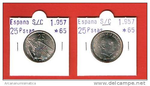 FRANCO ESTADO ESPAÑOL 25 PESETAS 1957 # 65 Km#787 Cu-Ni SC/UNC       DL-2009 - 50 Pesetas