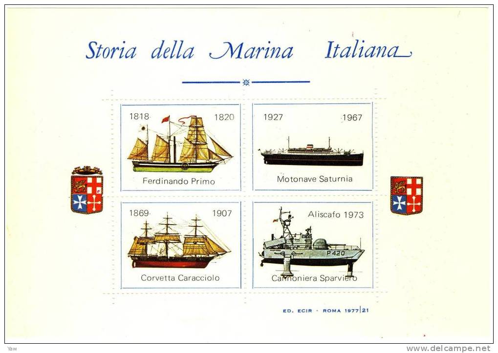 ITALIA 1977  ERINNOFILO. STORIA DELLA MARINA ITALIANA. SENZA ANNULLO. - Schiffahrt