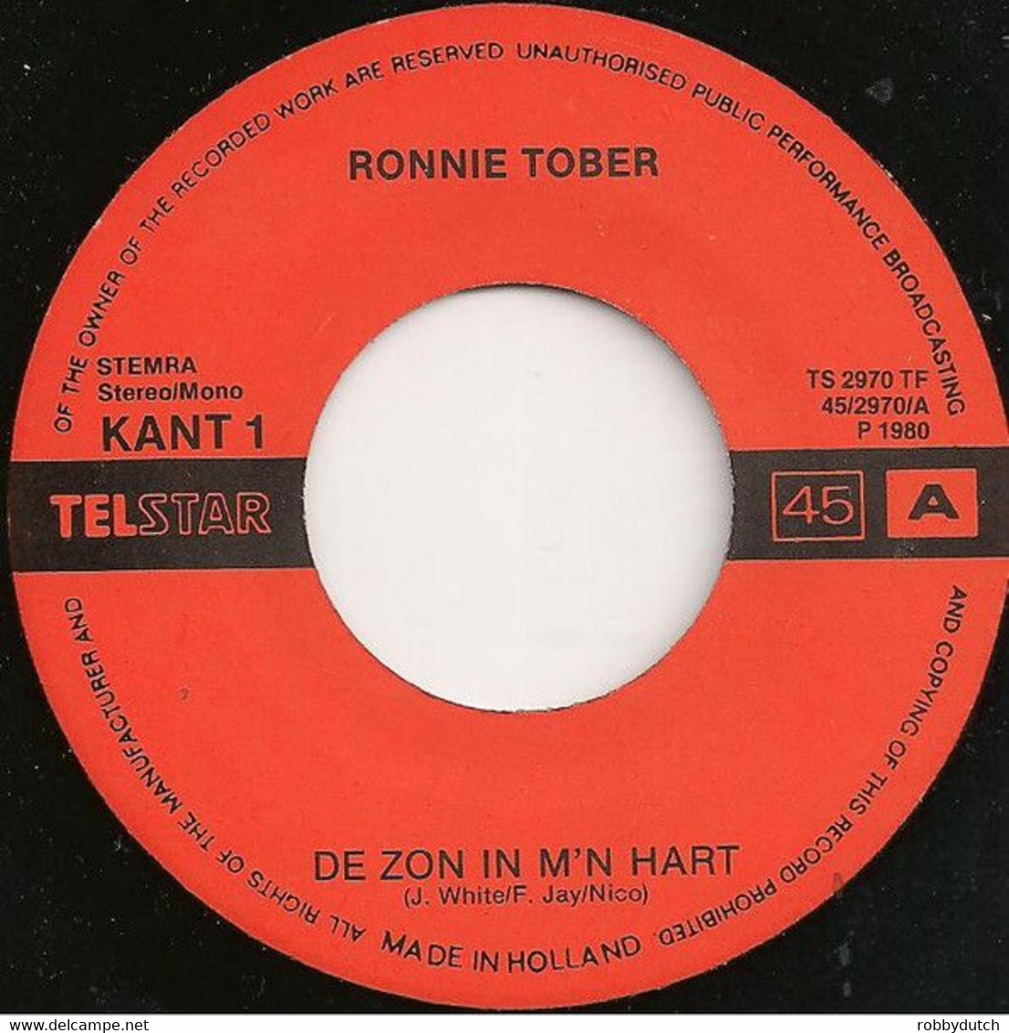 * 7" * RONNIE TOBER - DE ZON IN M'N HART (Telstar 2970 Ex-!!!) - Autres - Musique Néerlandaise