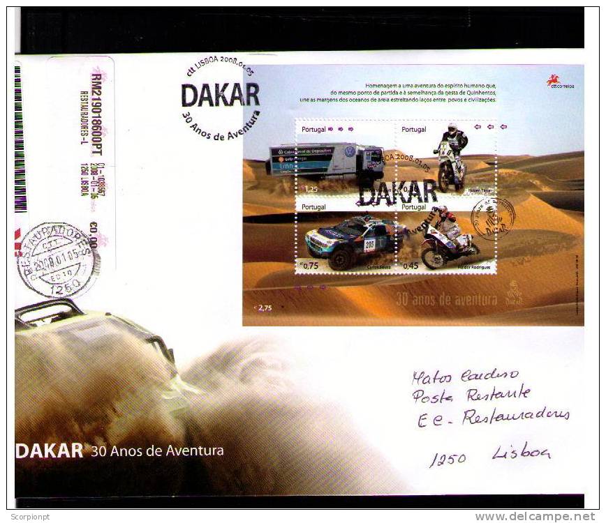 DAKAR Rallye PORTUGAL 2008 Sports Races Cars (-50 Copies) VERY RARE Fdc CIRCULATED 30er Edition=NO REALIZED...#sp601 - Moto