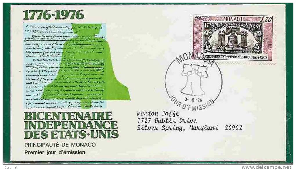 PHILADELPHIA LIBERTY BELL - US  INDEPENDANCE 200th ANNIV - MONACO 1976 FDC - Yvert # 1055 - Unabhängigkeit USA