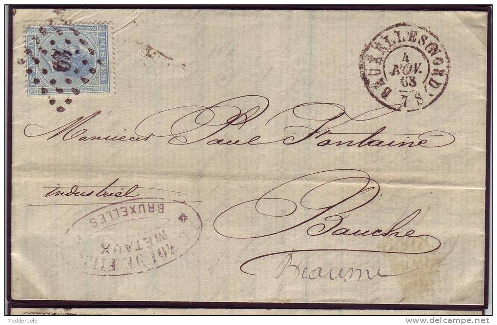 Lettre N°18 LP 63 BRUXELLES (NORD) Vers BAUCHE (Beaume) 4/11/68 ***TTB*** - 1865-1866 Profiel Links