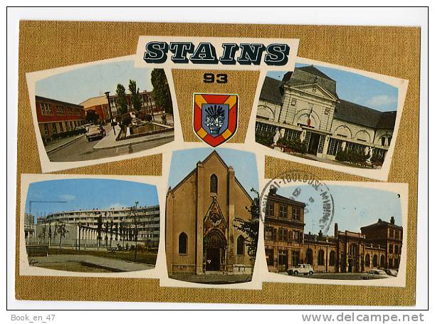 {19808} 93 Seine Saint Denis Stains , Multivues ; Eglise , Gare , Groupe Scolaire Joliot-Curie , Mairie - Stains