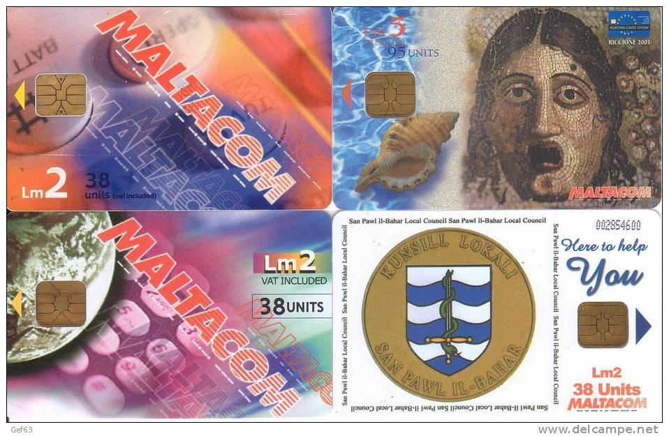 Lot De 4 Cartes Maltacom ° St Paul's Bay - Malta ° Air Malta - Malte