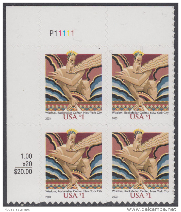 !a! USA Sc# 3766 MNH PLATEBLOCK (UL/P11111/a) - Wisdom - Neufs