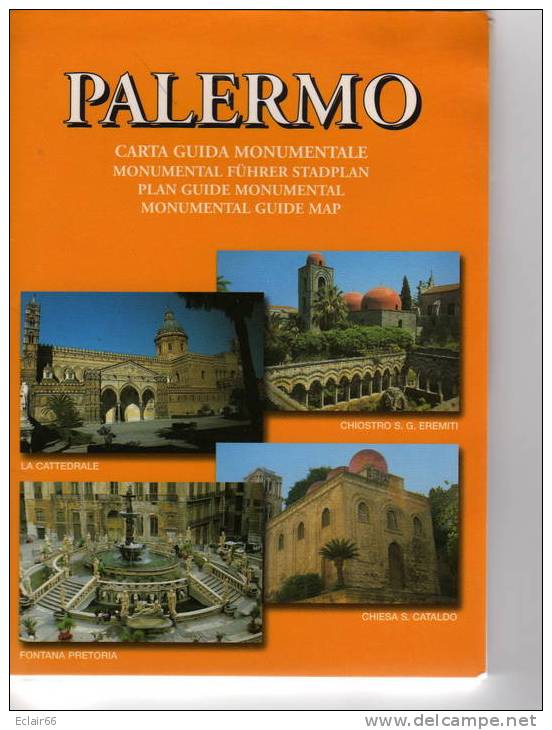 ITALIE -   SICILE  PALERMO Carte Plan Guide   Monumental    66cmX45cm - Strassenkarten