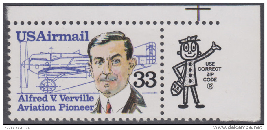 !a! USA Sc# C113 MNH SINGLE From Upper Right Corner W/ ZIP - Alfred V. Verville - 3b. 1961-... Neufs