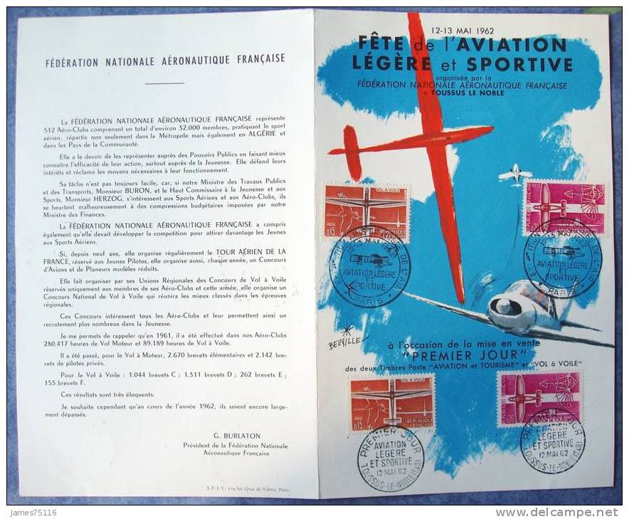 "Aviation Légère Et Sportive" - Timbres Oblitérés "1er Jour" Toussus Et Expo Paris Sur Programme Du Meeting Aéronautique - Briefe U. Dokumente