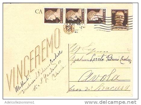 2622)intero Postale Da 30c + 3x10c Imperiale Da Catania A Avola Il 20-12-1944 - Marcophilia