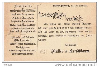 Wtb044/ Württemberg -  GA DRP 9, Ludwigsburg 1895, Firmenkarte,  Div.Werbungen - Postwaardestukken