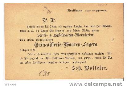Wtb059/ WPÜRTTEMBERG -  Vertreterankündigung, Obersontheim Bei Reutlingen  1877 Auf DRP 2 - Postwaardestukken