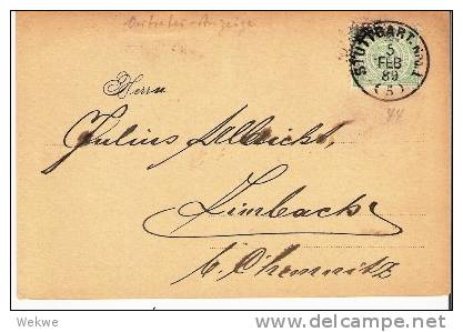 Wtb068/ WÜRTTEMBERG -  Vertreteranzeige Stuttgart 1889, Firmenzudruck Rückseitig - Lettres & Documents