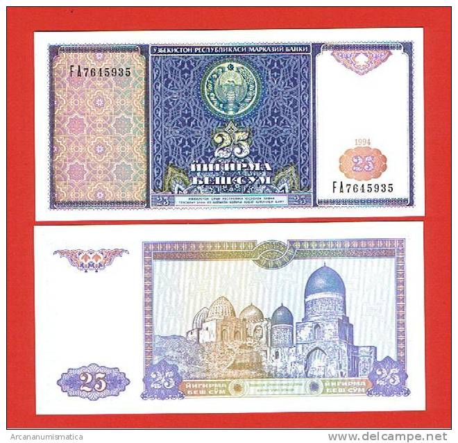 UZBEQUISTAN   UZBEKISTAN  25 SUM  1994  KM#77   PLANCHA/UNC/SC   DL-2661 - Oezbekistan